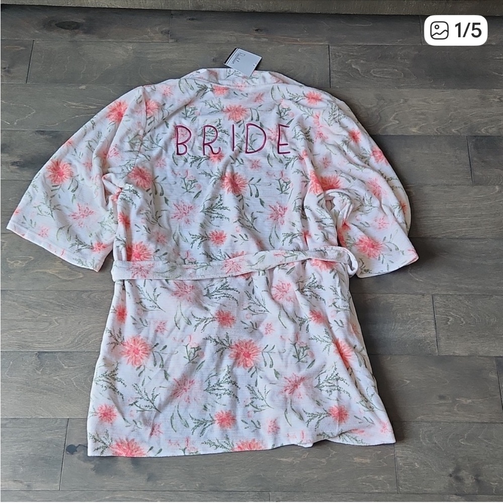 NWT BRIDE White and Pink Floral Robe